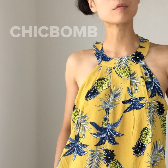 LAST 1 SUMMER RESORT PINEAPPLES Halter Mini Dress - Picture 2 of 5